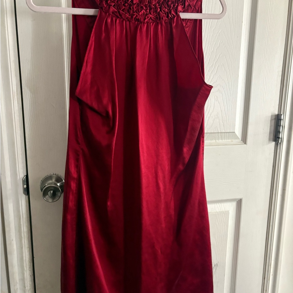 Studio M Red Satin Ruffle-Trim Night Chemise - Picture 2 of 3